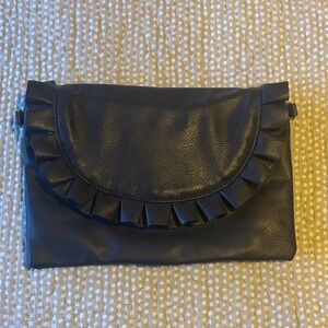 Chic Black Ruffle Leather Clutch